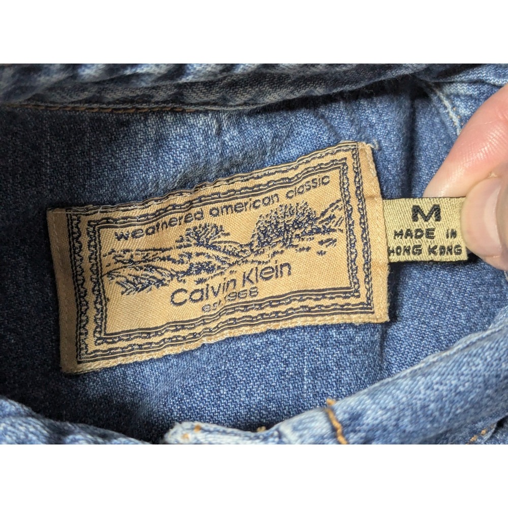 VTG 80s CALVIN KLEIN Weathered American Classic Blue Denim Shirt - Women Medium - Picture 6 of 16